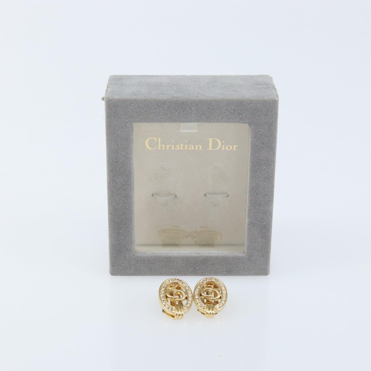 Christian Dior CD Rhinestone Earring metal Gold Auth am10843V