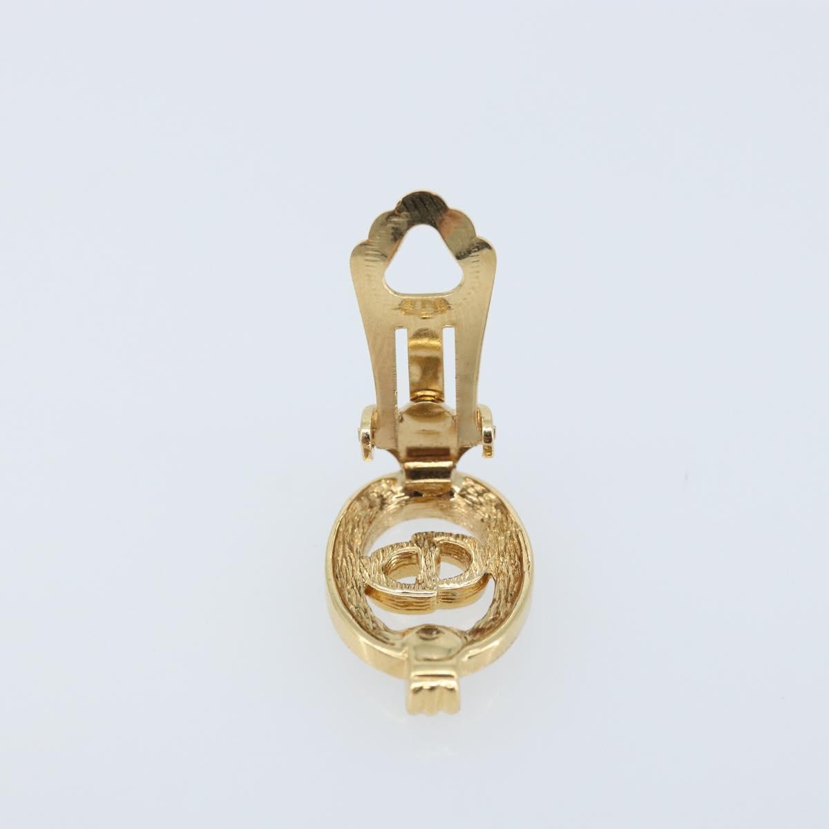 Christian Dior CD Rhinestone Earring metal Gold Auth am10843V