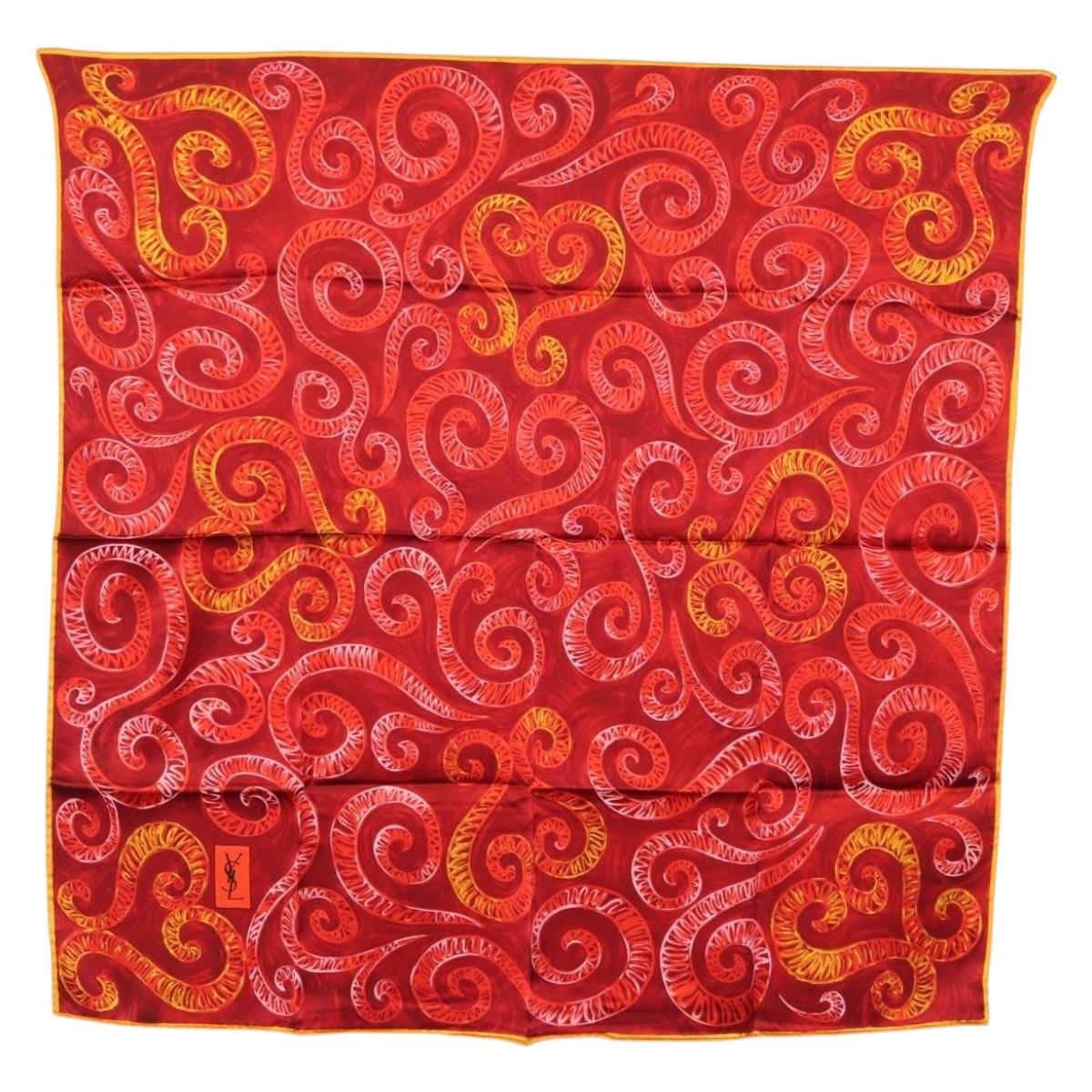 SAINT LAURENT Scarf Silk Red Auth am10844V