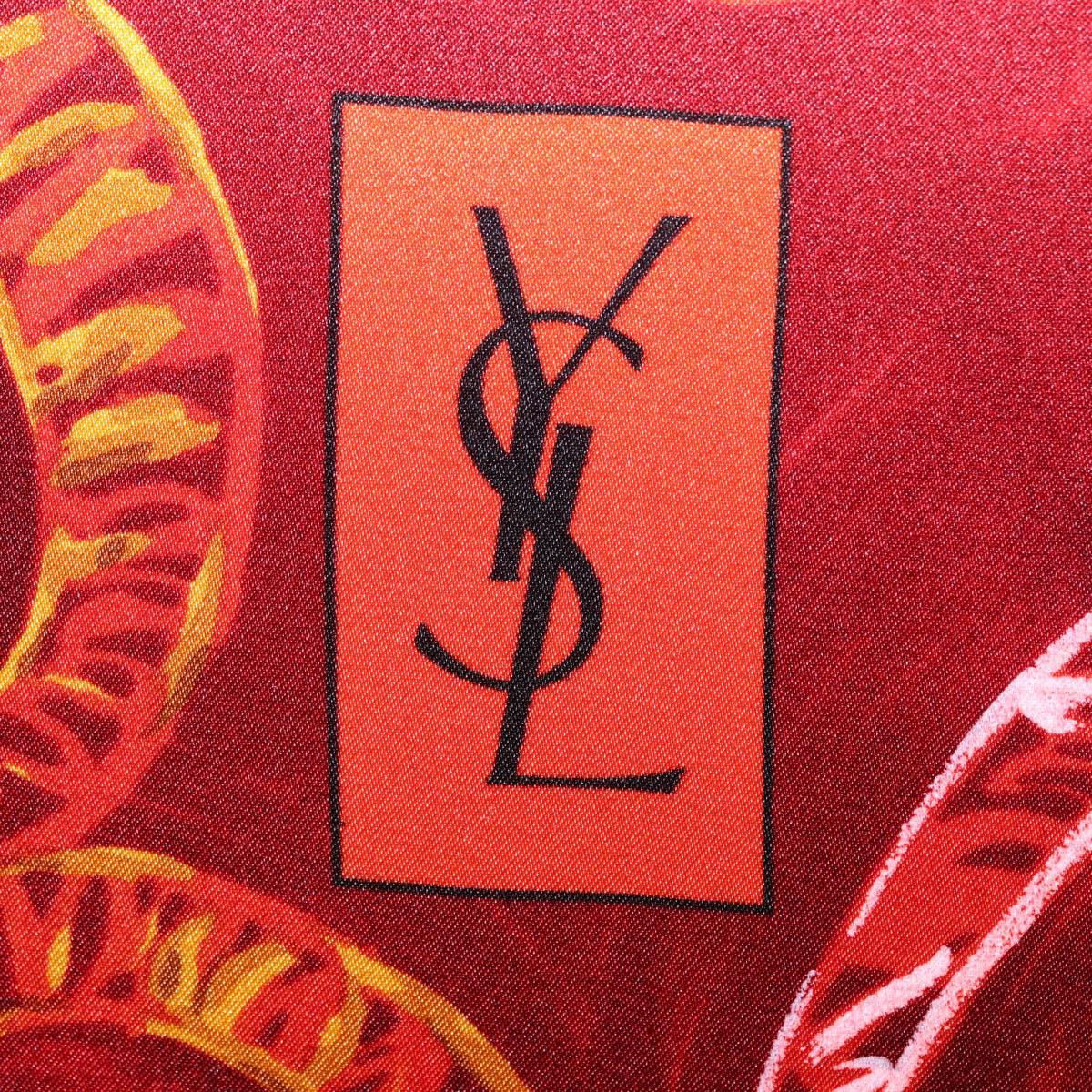 SAINT LAURENT Scarf Silk Red Auth am10844V