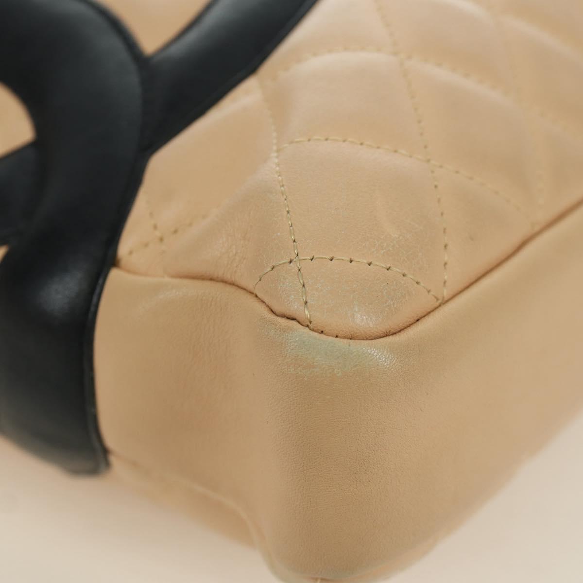 CHANEL Cambon Line Matelasse Shoulder Bag Lamb Skin Beige Black CC Auth am10849V