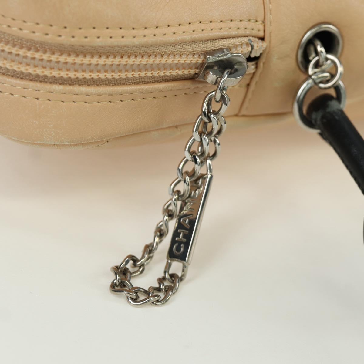 CHANEL Cambon Line Matelasse Shoulder Bag Lamb Skin Beige Black CC Auth am10849V