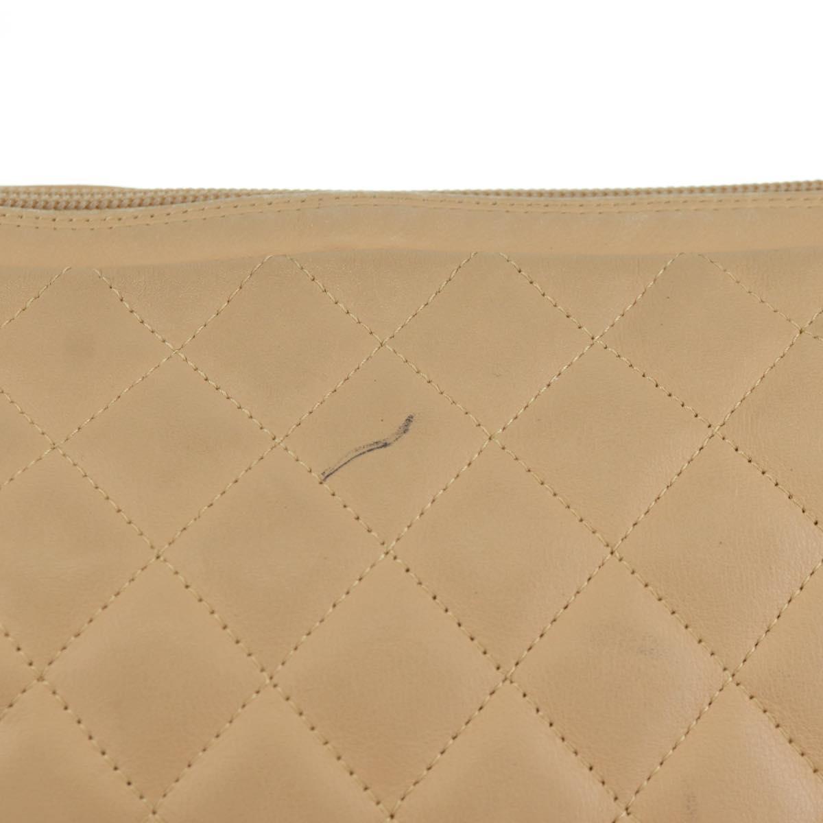 CHANEL Cambon Line Matelasse Shoulder Bag Lamb Skin Beige Black CC Auth am10849V