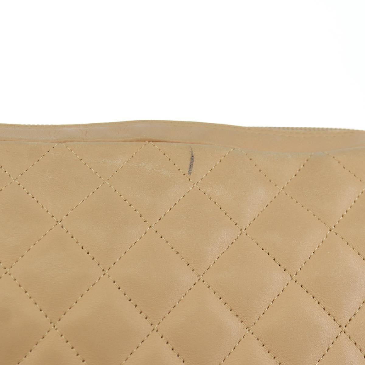 CHANEL Cambon Line Matelasse Shoulder Bag Lamb Skin Beige Black CC Auth am10849V