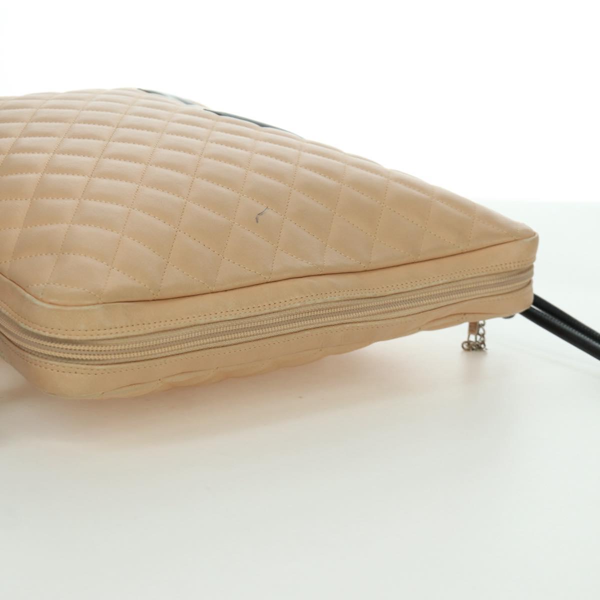 CHANEL Cambon Line Matelasse Shoulder Bag Lamb Skin Beige Black CC Auth am10849V