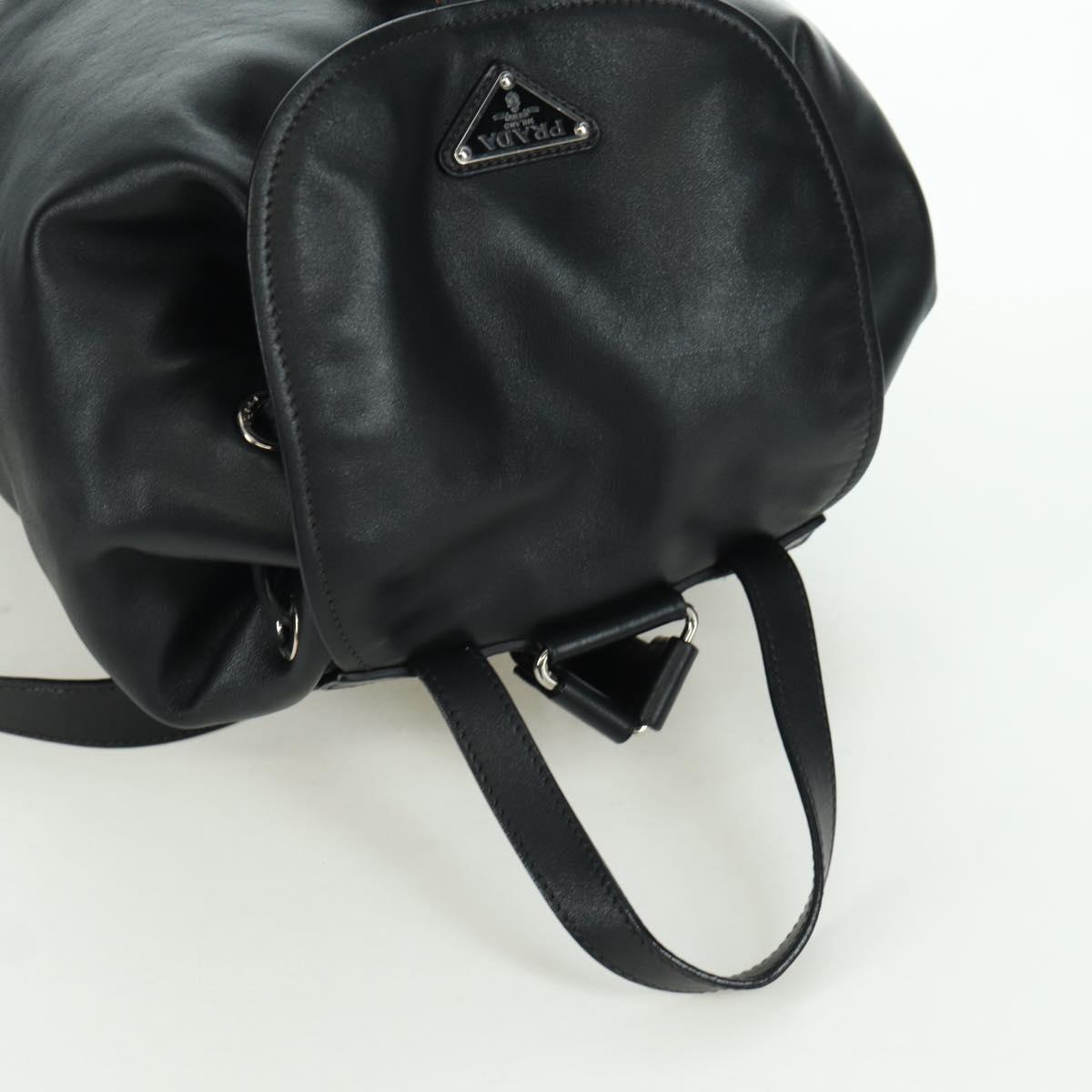 PRADA Backpack Leather Black Gold Auth am10852SAV