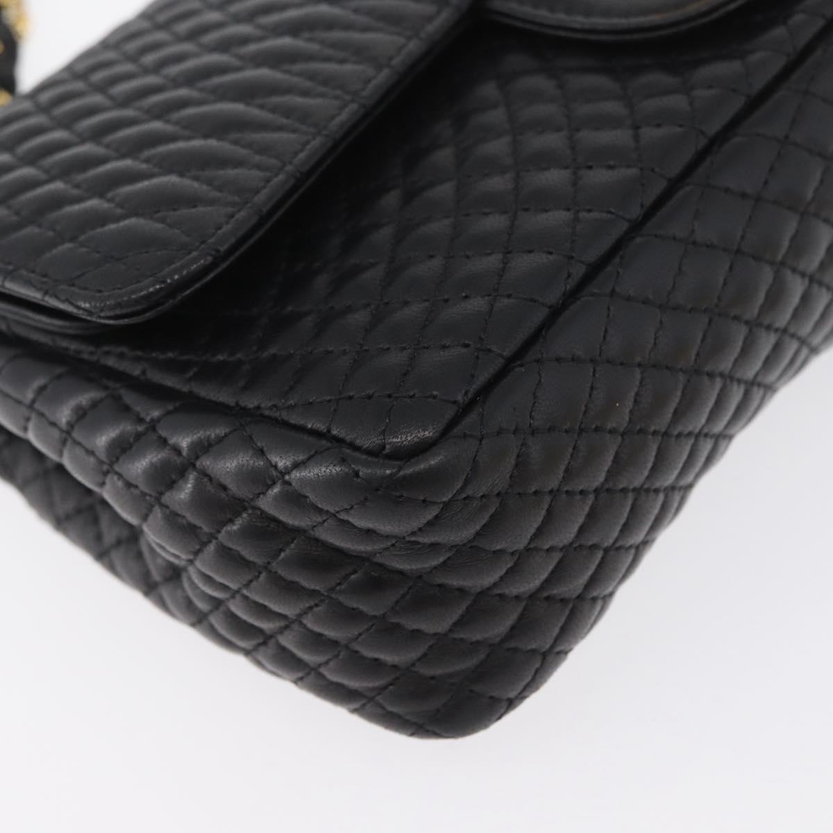 BALLY Quilted Chain Shoulder Bag Leather Black Gold Auth am10857V