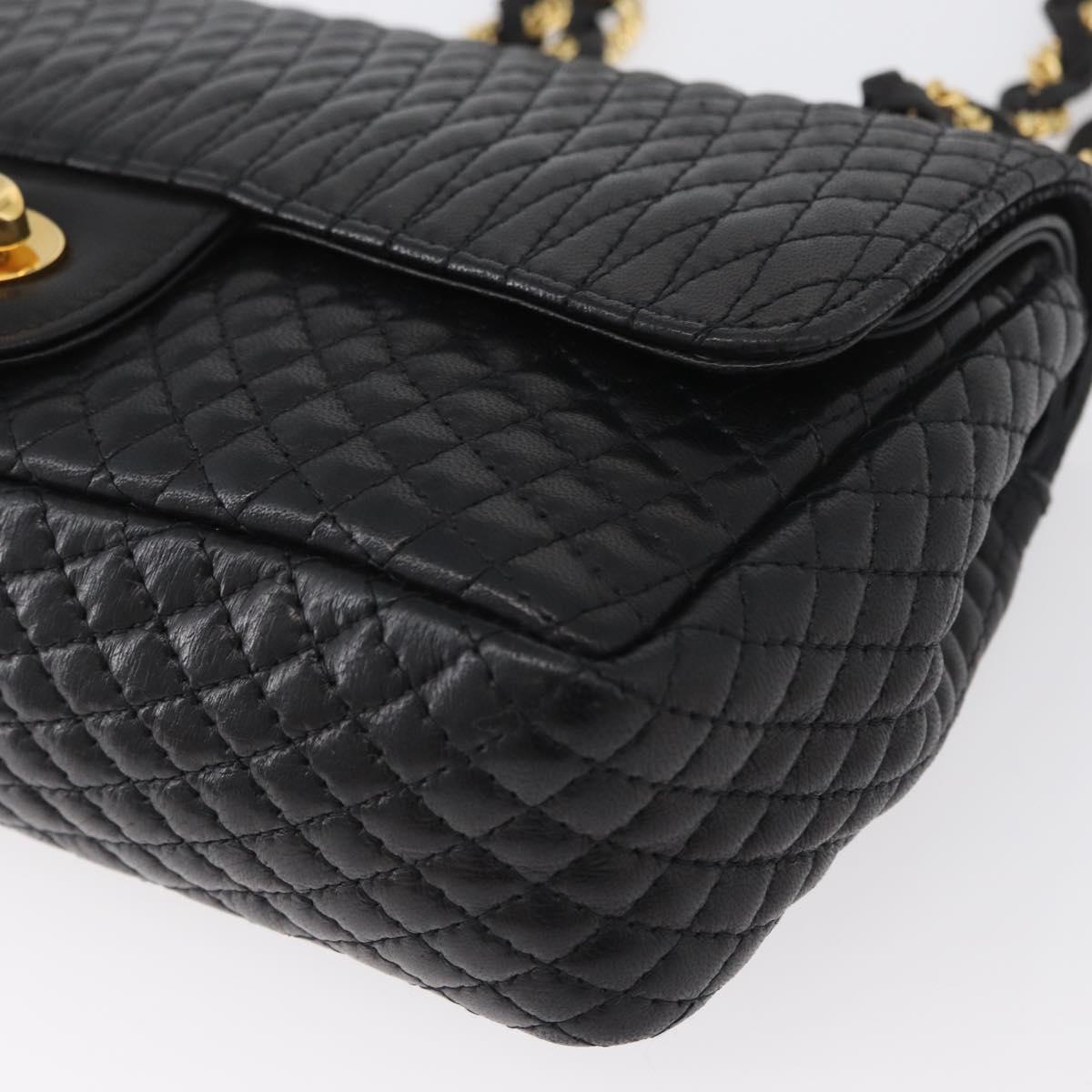 BALLY Quilted Chain Shoulder Bag Leather Black Gold Auth am10857V