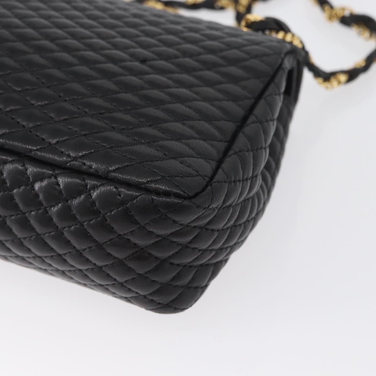 BALLY Quilted Chain Shoulder Bag Leather Black Gold Auth am10857V