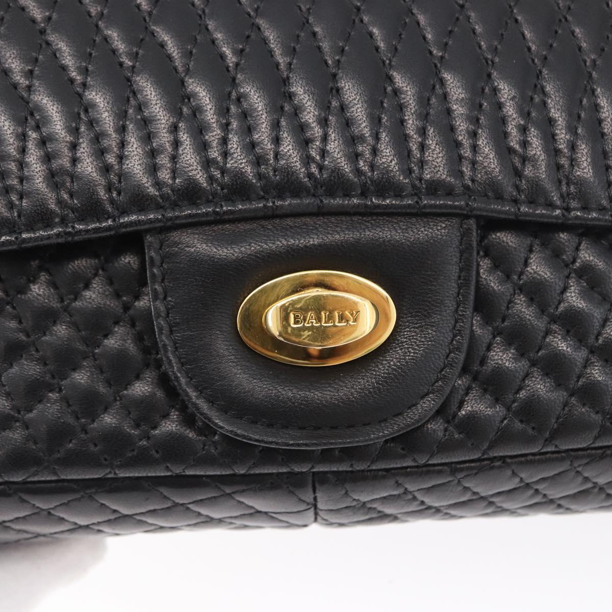 BALLY Quilted Chain Shoulder Bag Leather Black Gold Auth am10857V