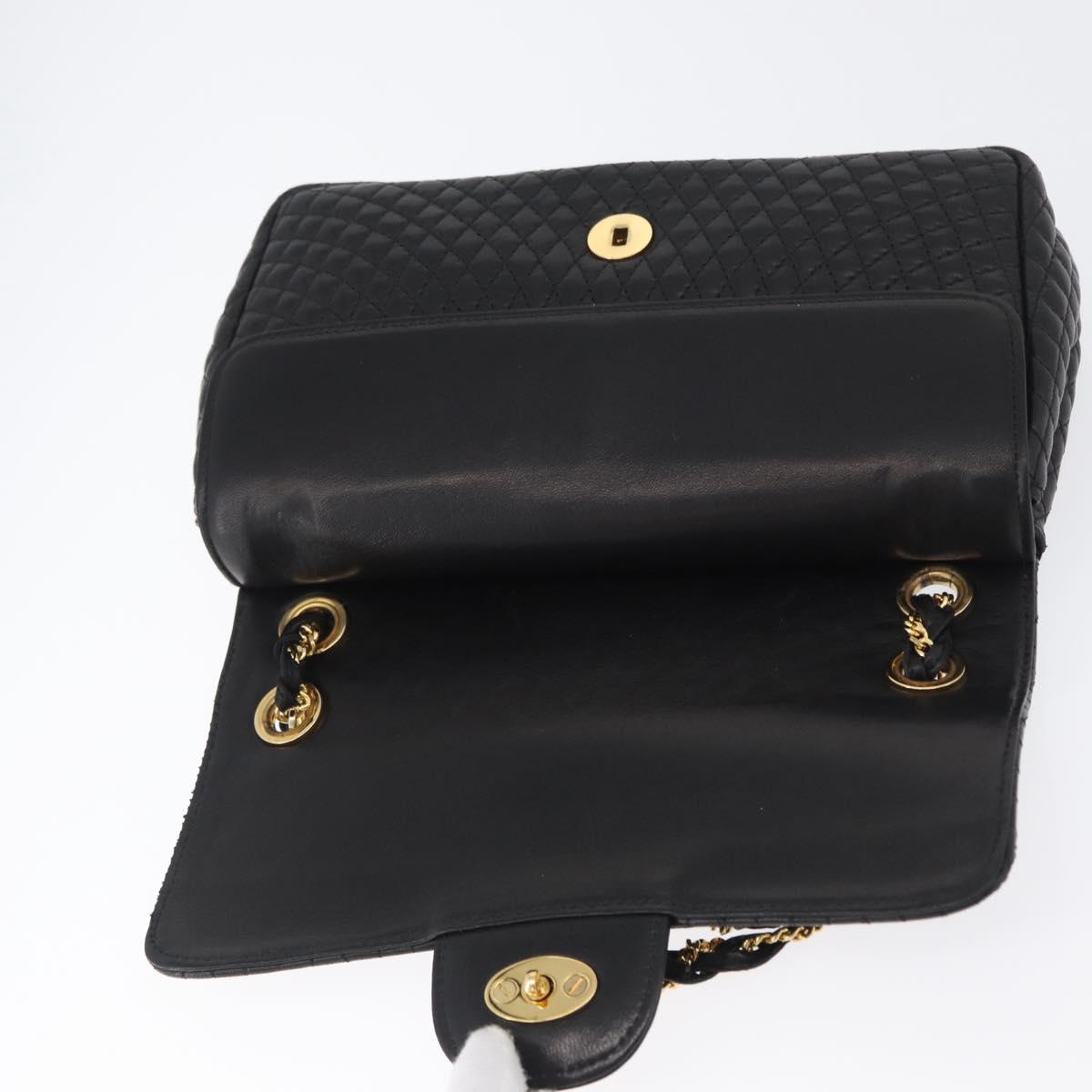 BALLY Quilted Chain Shoulder Bag Leather Black Gold Auth am10857V