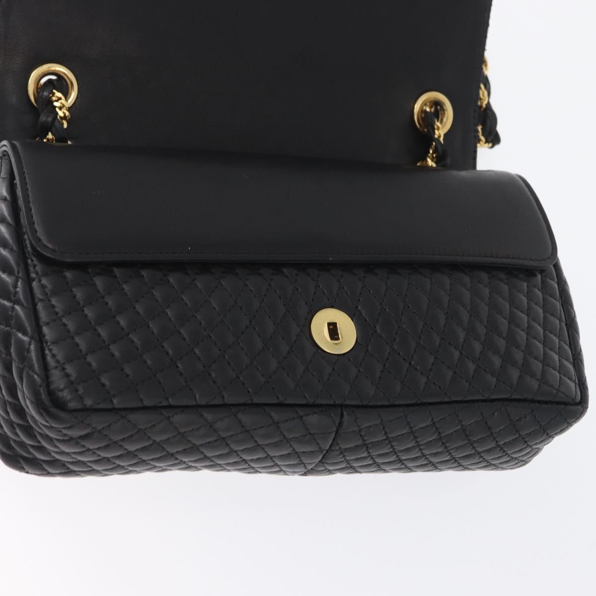 BALLY Quilted Chain Shoulder Bag Leather Black Gold Auth am10857V