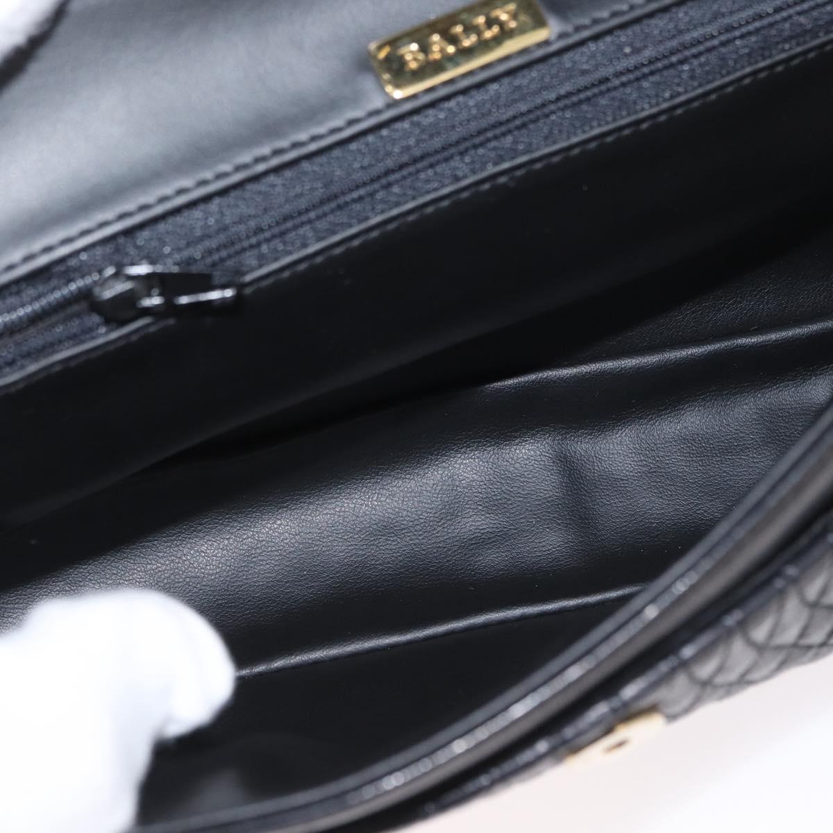 BALLY Quilted Chain Shoulder Bag Leather Black Gold Auth am10857V