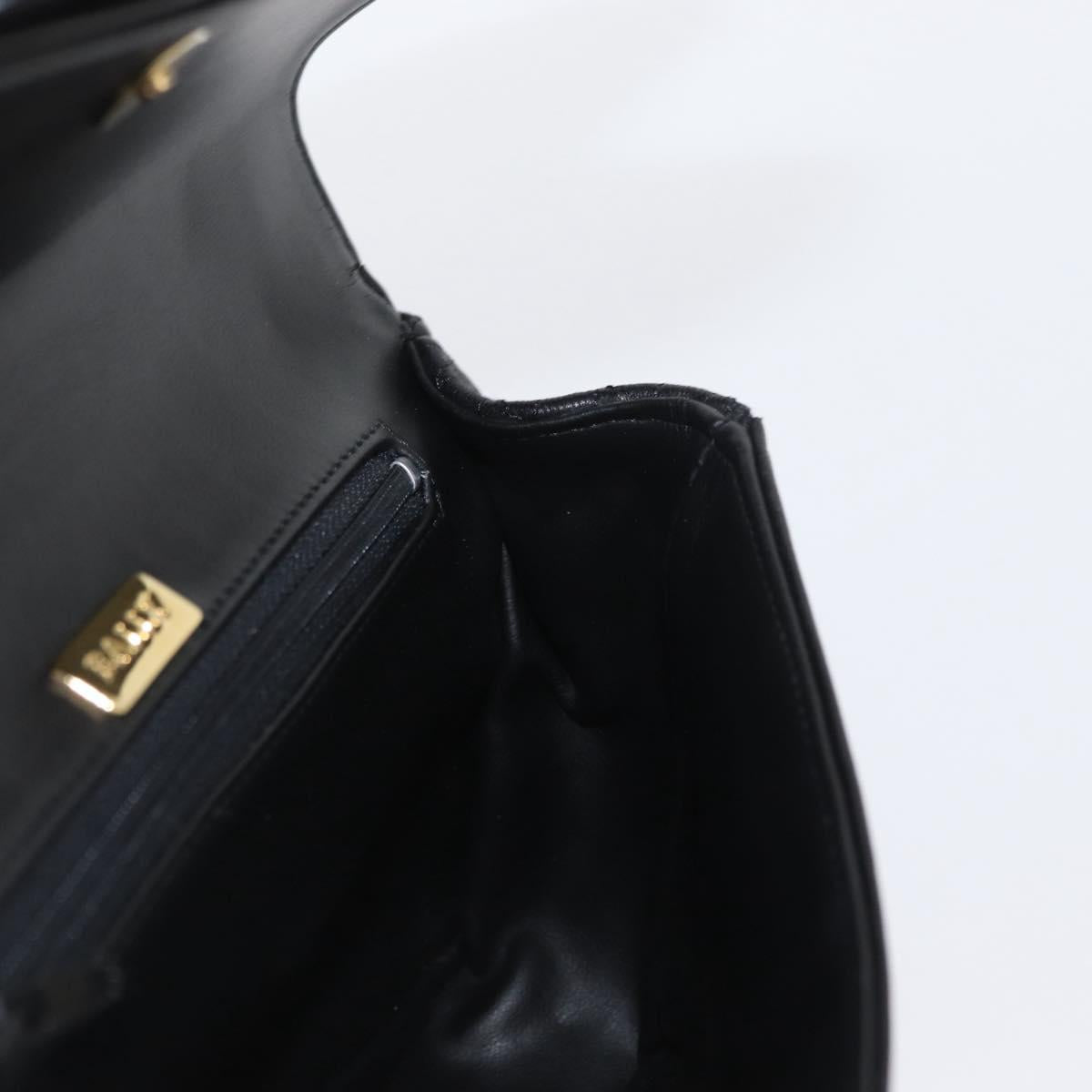 BALLY Quilted Chain Shoulder Bag Leather Black Gold Auth am10857V