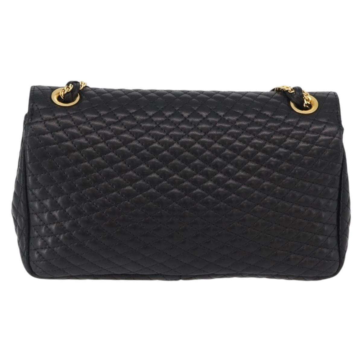 BALLY Quilted Chain Shoulder Bag Leather Black Gold Auth am10857V