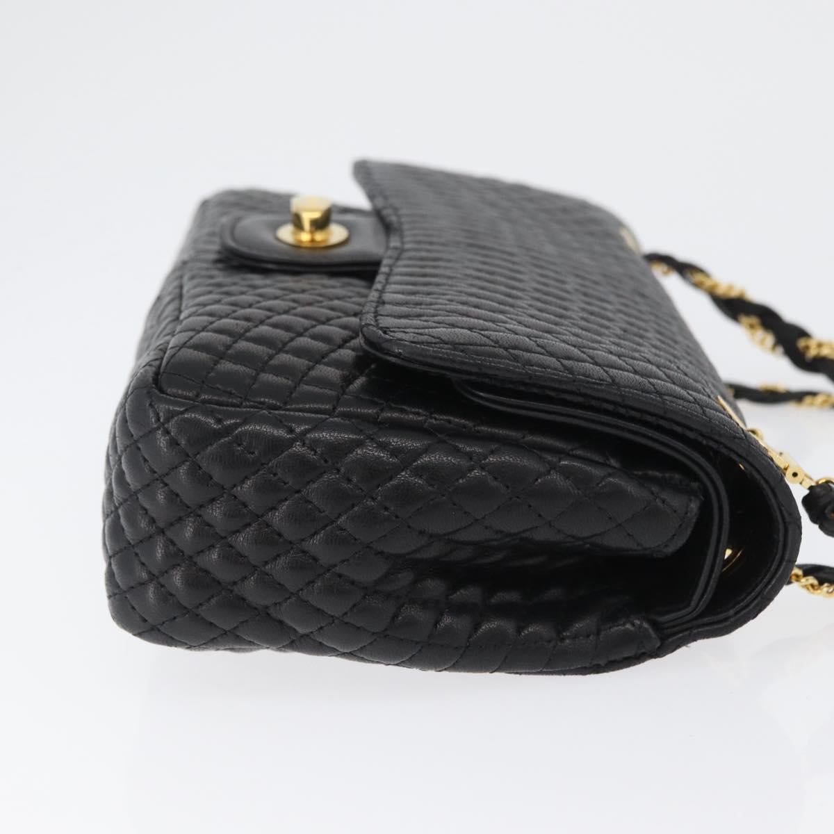 BALLY Quilted Chain Shoulder Bag Leather Black Gold Auth am10857V