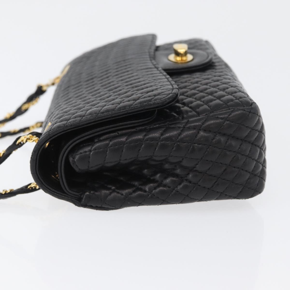 BALLY Quilted Chain Shoulder Bag Leather Black Gold Auth am10857V