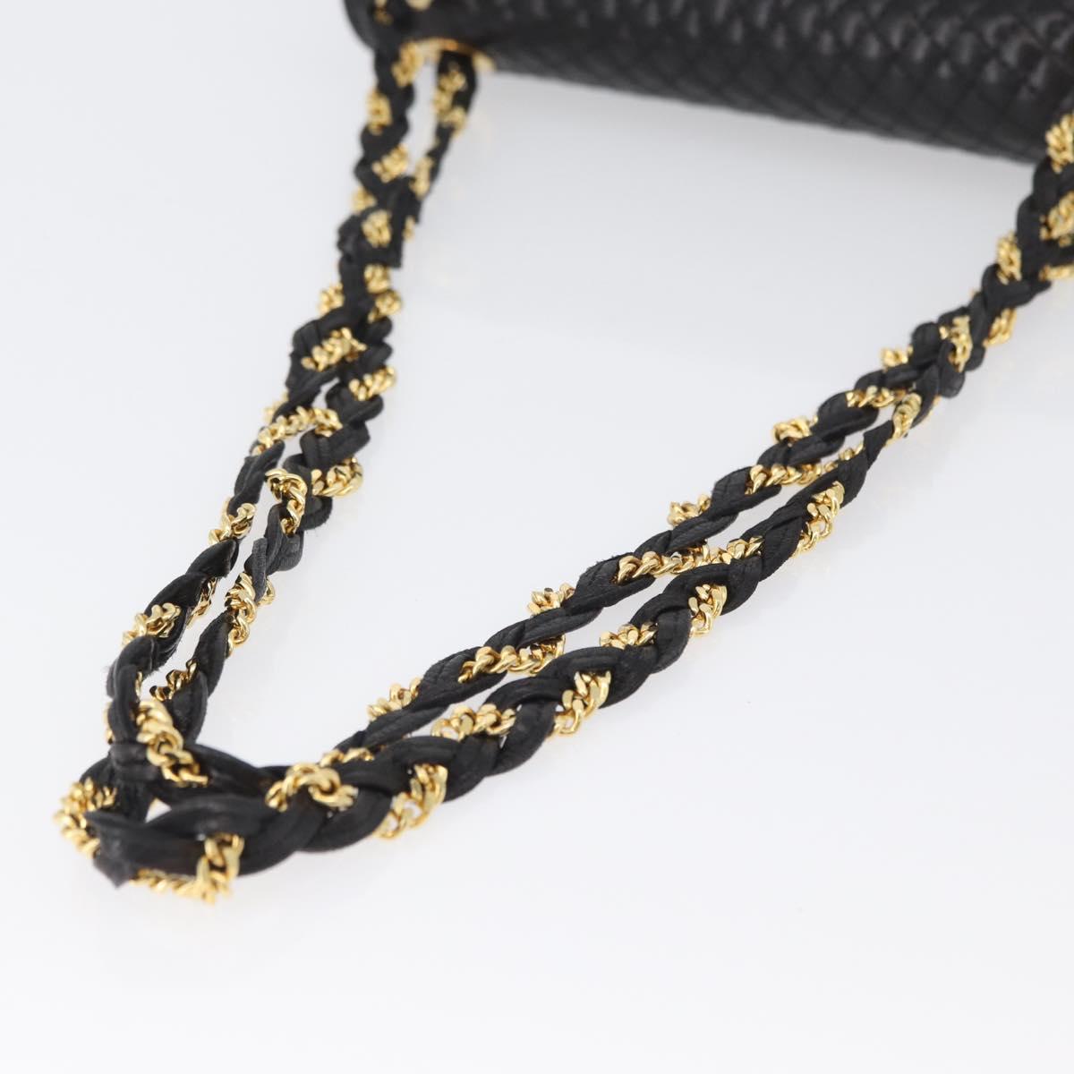 BALLY Quilted Chain Shoulder Bag Leather Black Gold Auth am10857V