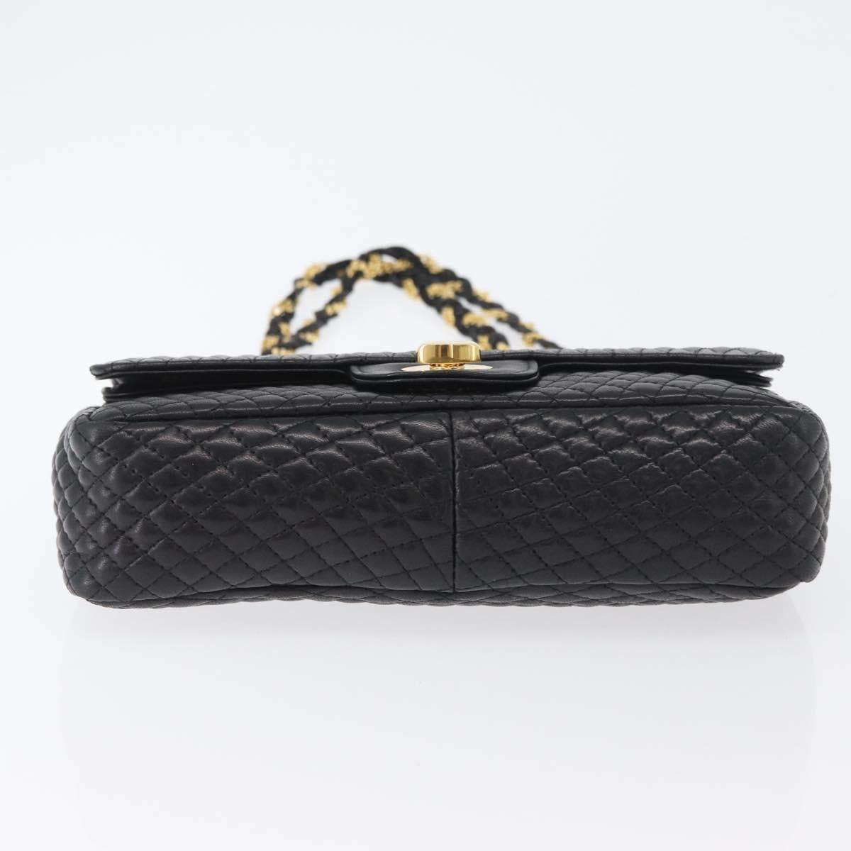 BALLY Quilted Chain Shoulder Bag Leather Black Gold Auth am10857V
