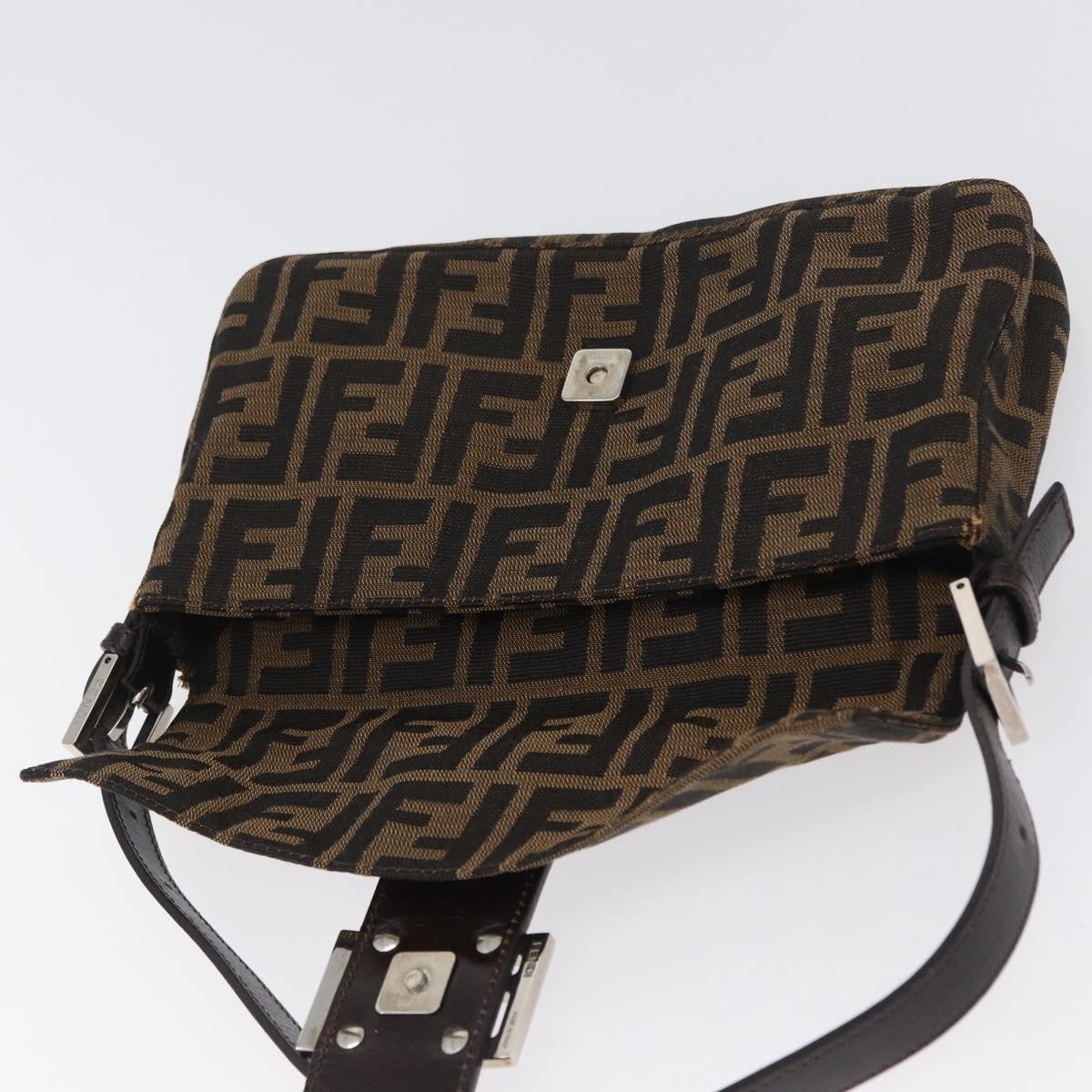 FENDI Zucca Canvas Mamma bucket Shoulder Bag Brown Silver Auth am10859SAV