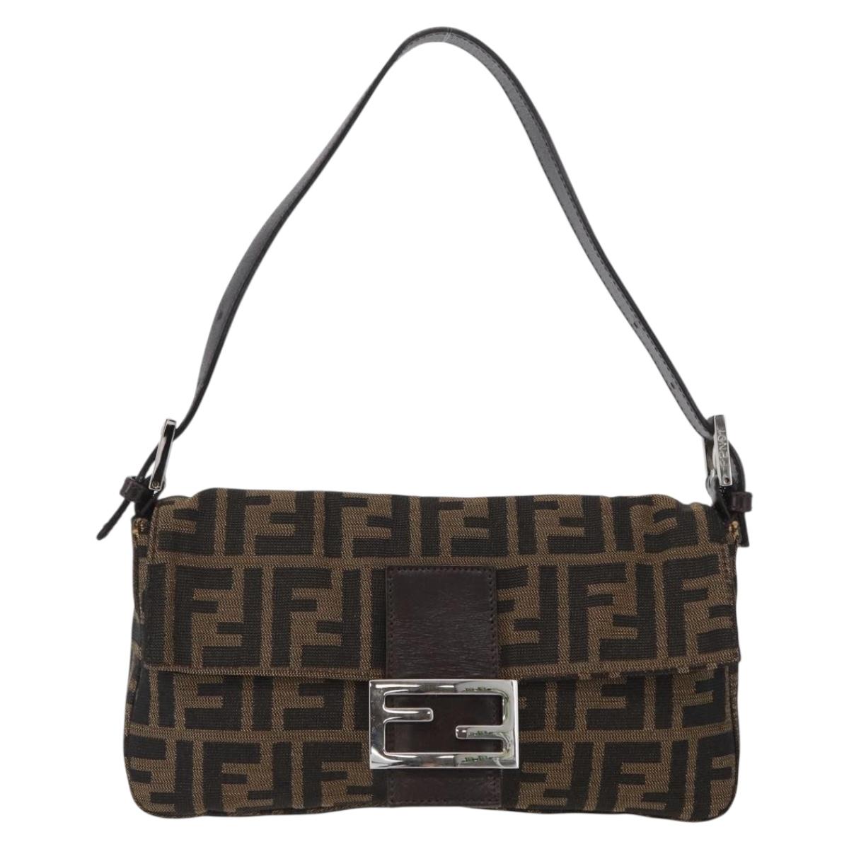 FENDI Zucca Canvas Mamma bucket Shoulder Bag Brown Silver Auth am10859SAV