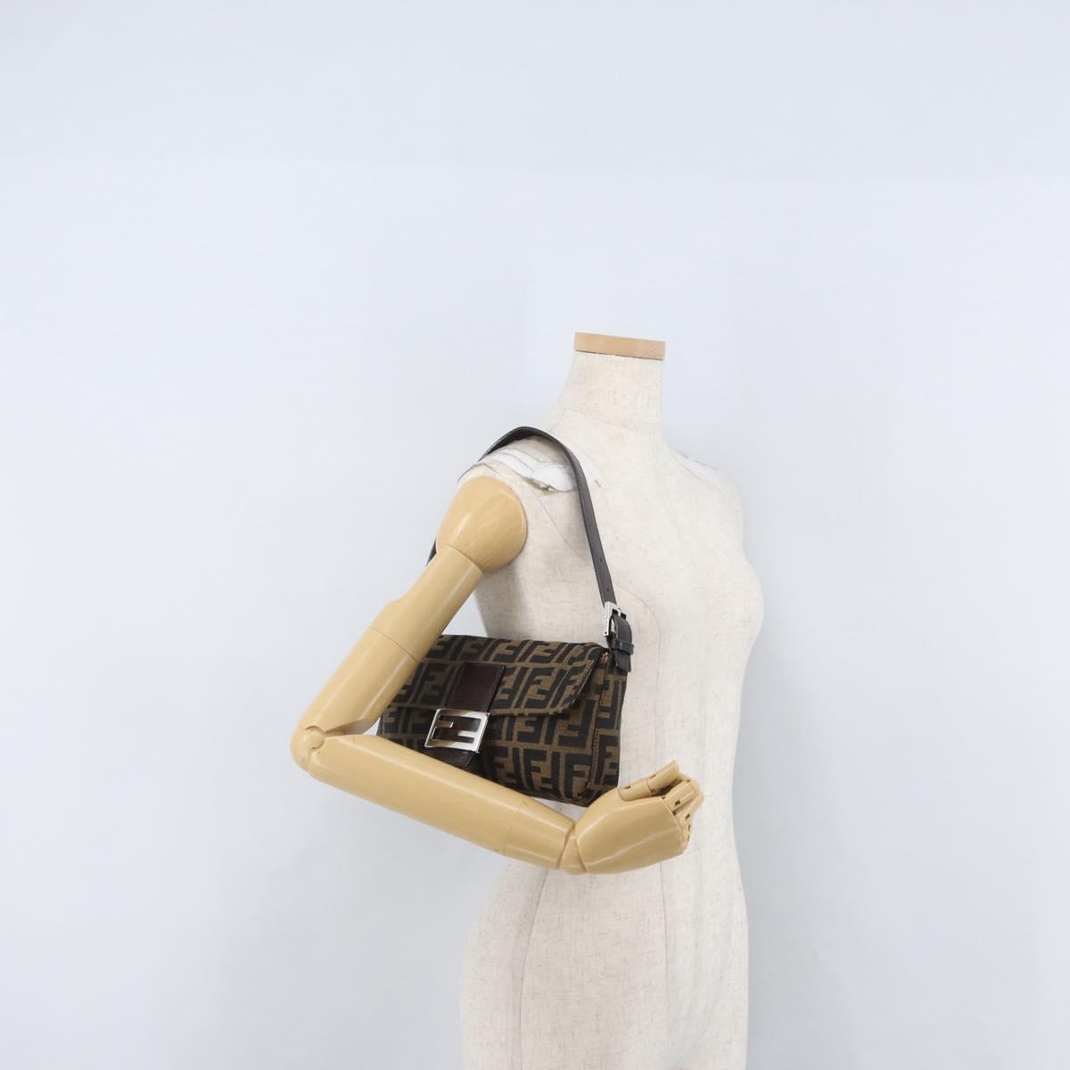 FENDI Zucca Canvas Mamma bucket Shoulder Bag Brown Silver Auth am10859SAV