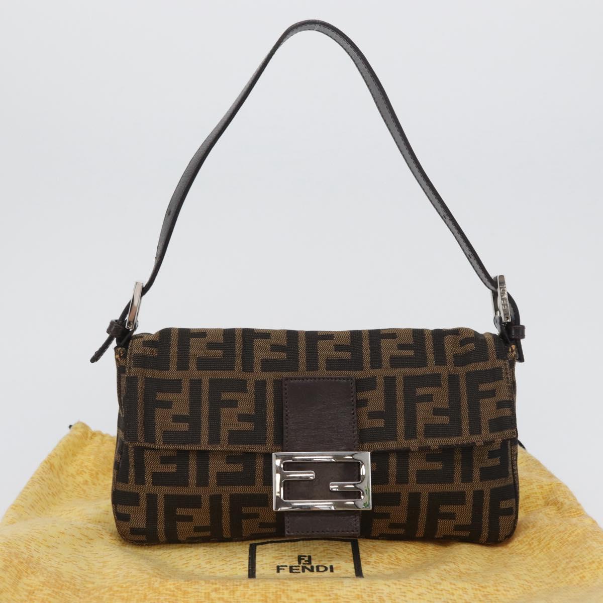 FENDI Zucca Canvas Mamma bucket Shoulder Bag Brown Silver Auth am10859SAV