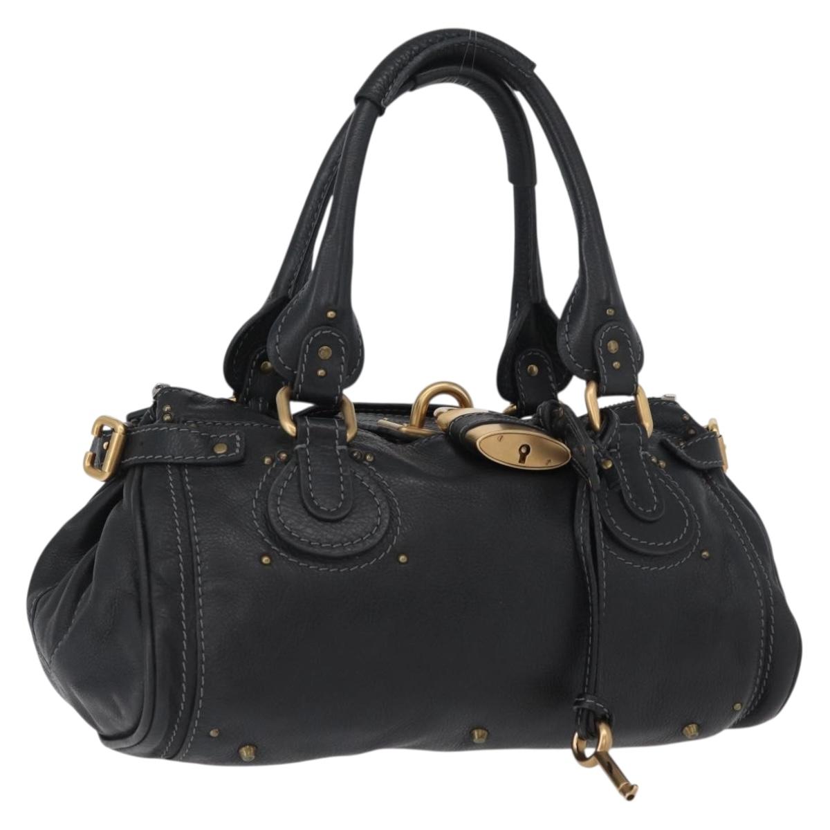 Chloe Paddington Hand Bag Leather Black Gold Silver Auth am10860SAV