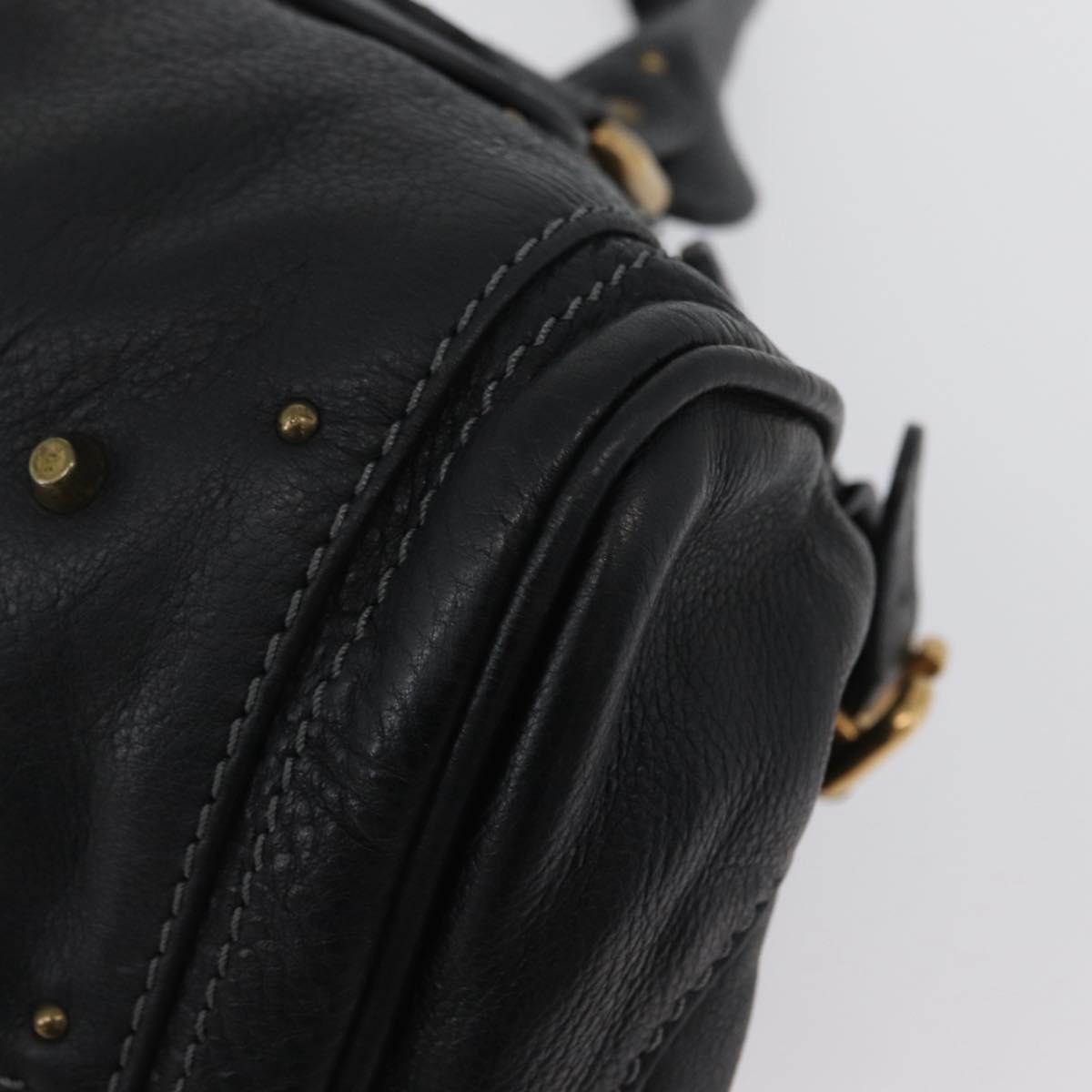 Chloe Paddington Hand Bag Leather Black Gold Silver Auth am10860SAV