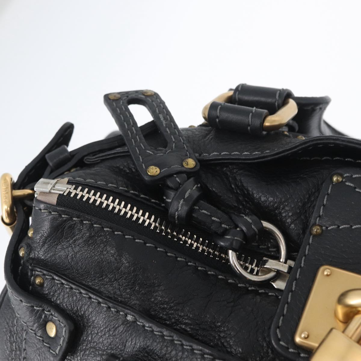 Chloe Paddington Hand Bag Leather Black Gold Silver Auth am10860SAV