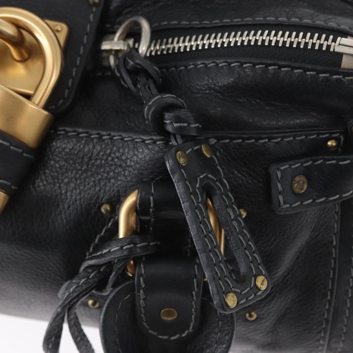 Chloe Paddington Hand Bag Leather Black Gold Silver Auth am10860SAV