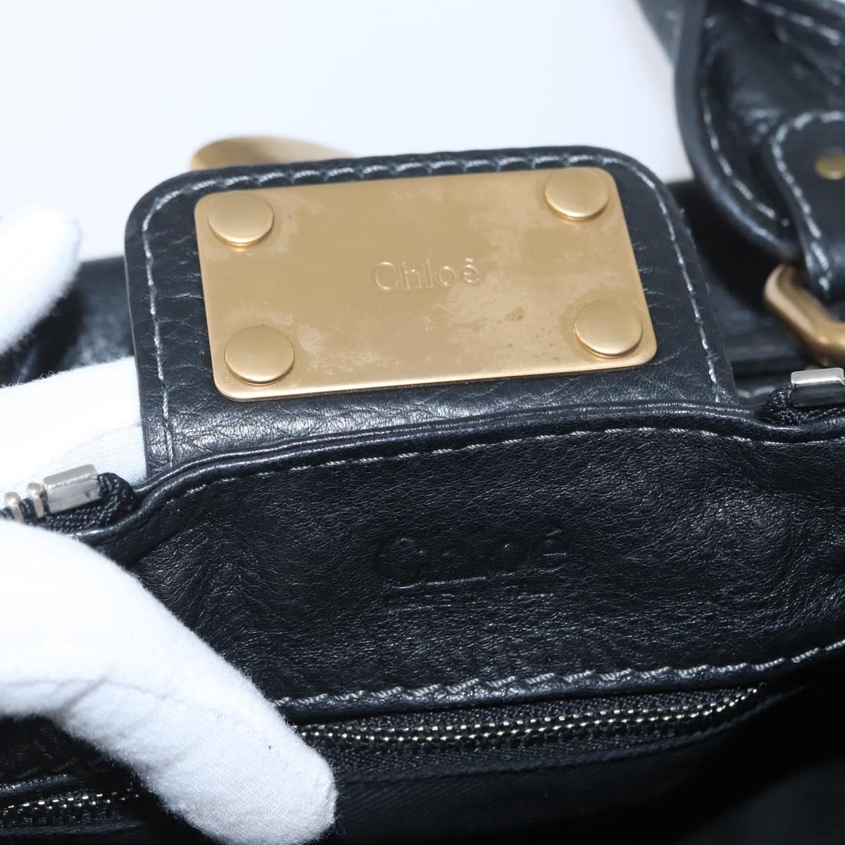 Chloe Paddington Hand Bag Leather Black Gold Silver Auth am10860SAV
