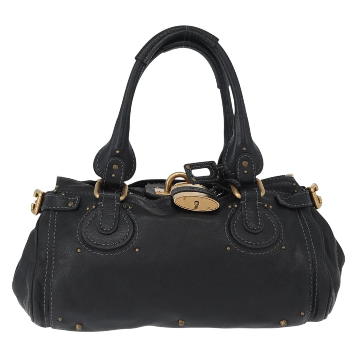 Chloe Paddington Hand Bag Leather Black Gold Silver Auth am10860SAV