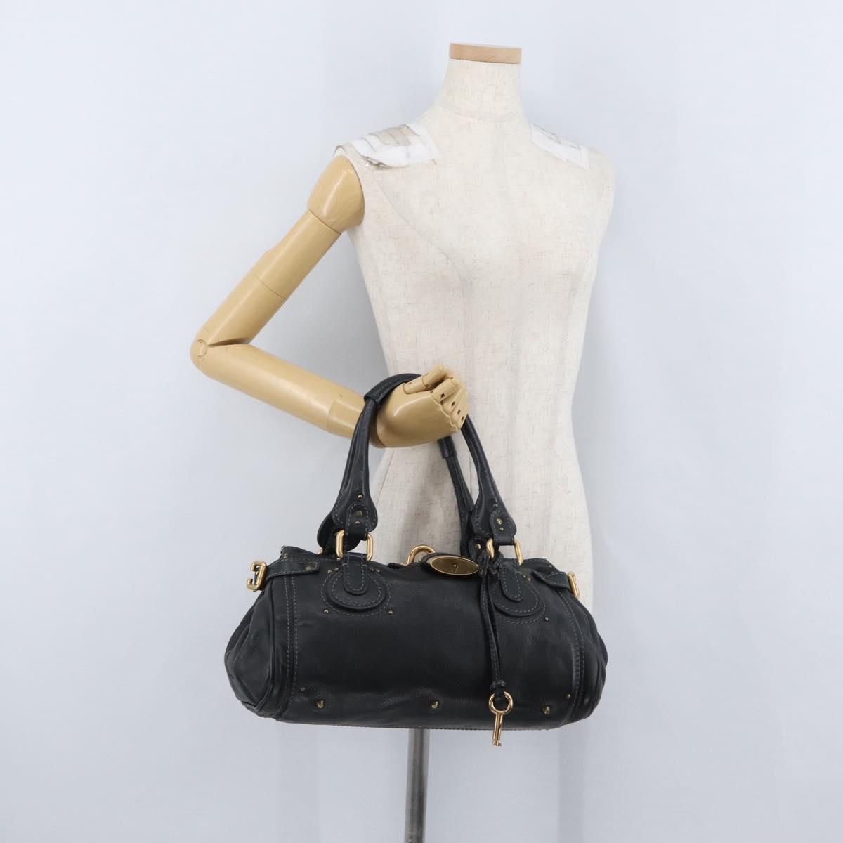 Chloe Paddington Hand Bag Leather Black Gold Silver Auth am10860SAV
