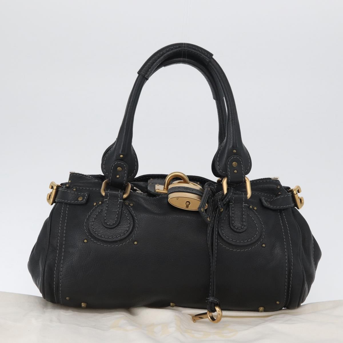 Chloe Paddington Hand Bag Leather Black Gold Silver Auth am10860SAV