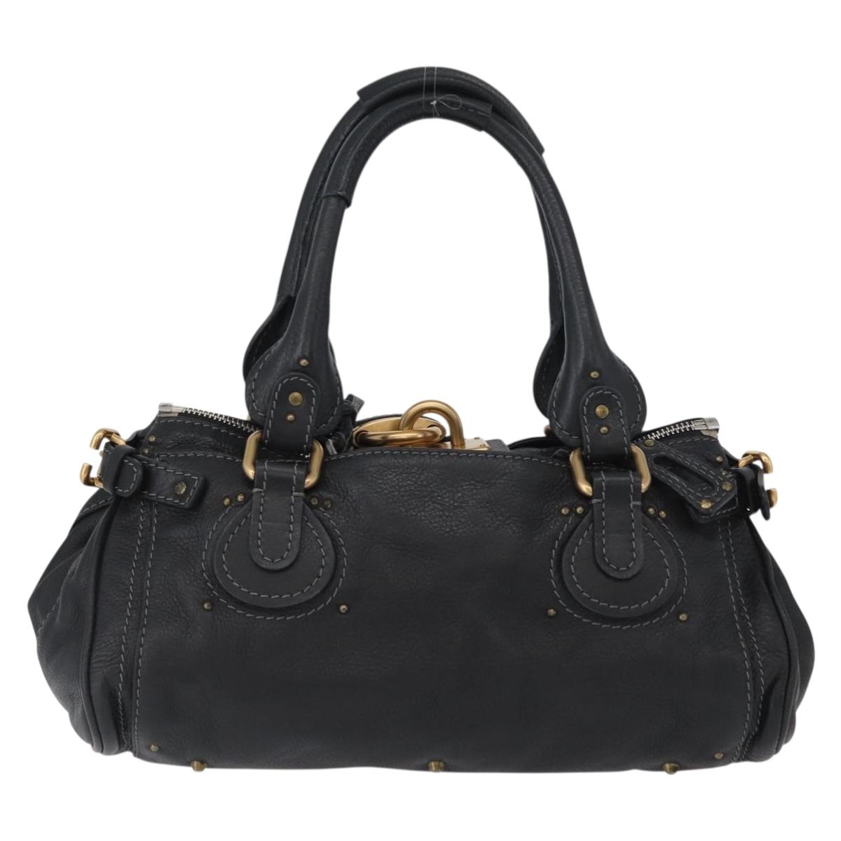 Chloe Paddington Hand Bag Leather Black Gold Silver Auth am10860SAV