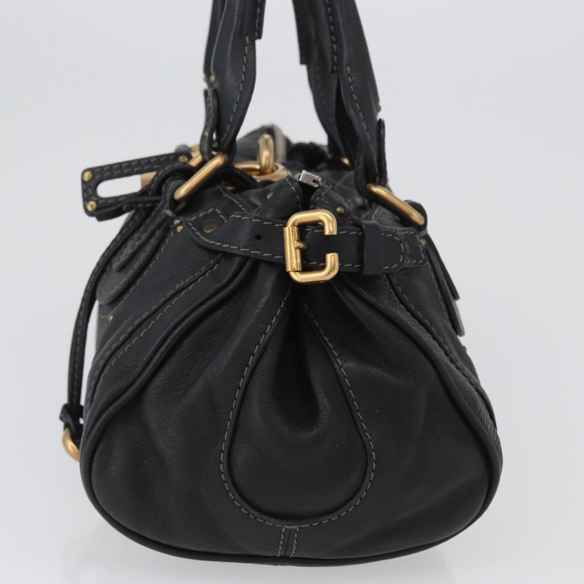 Chloe Paddington Hand Bag Leather Black Gold Silver Auth am10860SAV