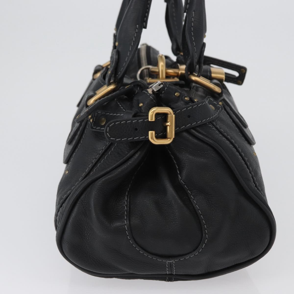 Chloe Paddington Hand Bag Leather Black Gold Silver Auth am10860SAV
