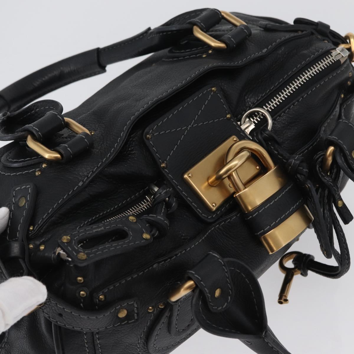 Chloe Paddington Hand Bag Leather Black Gold Silver Auth am10860SAV