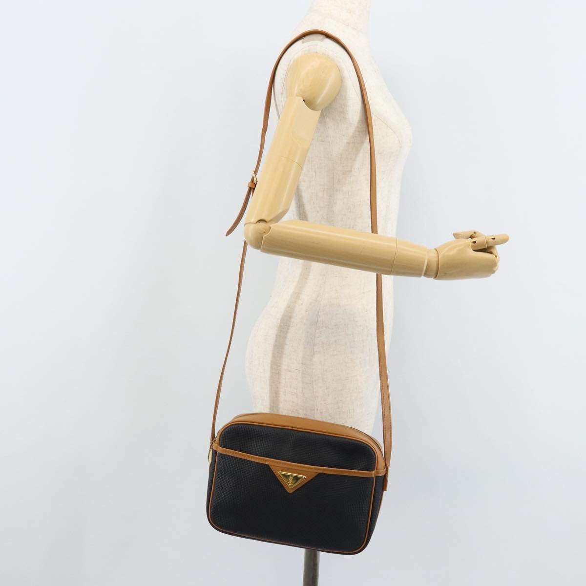SAINT LAURENT Shoulder Bag PVC Navy Gold Auth am10861V