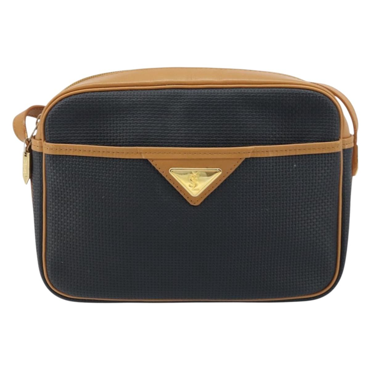 SAINT LAURENT Shoulder Bag PVC Navy Gold Auth am10861V