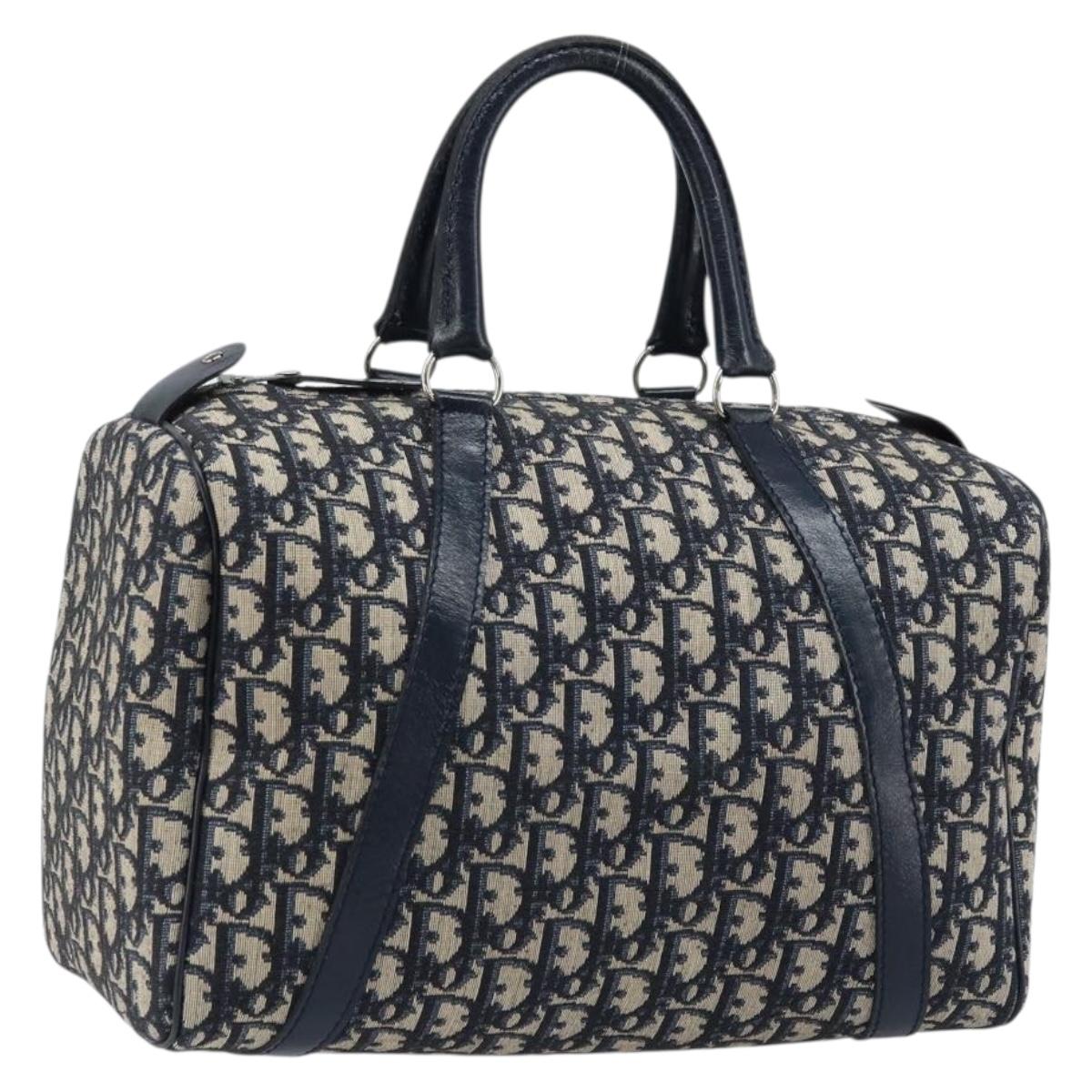 Christian Dior Trotter Canvas mini Boston Bag Navy Silver Auth am10864V