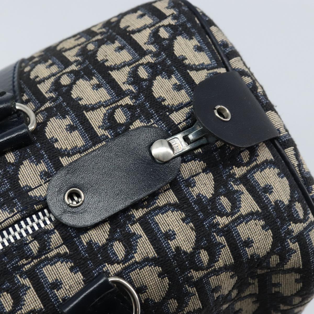 Christian Dior Trotter Canvas mini Boston Bag Navy Silver Auth am10864V