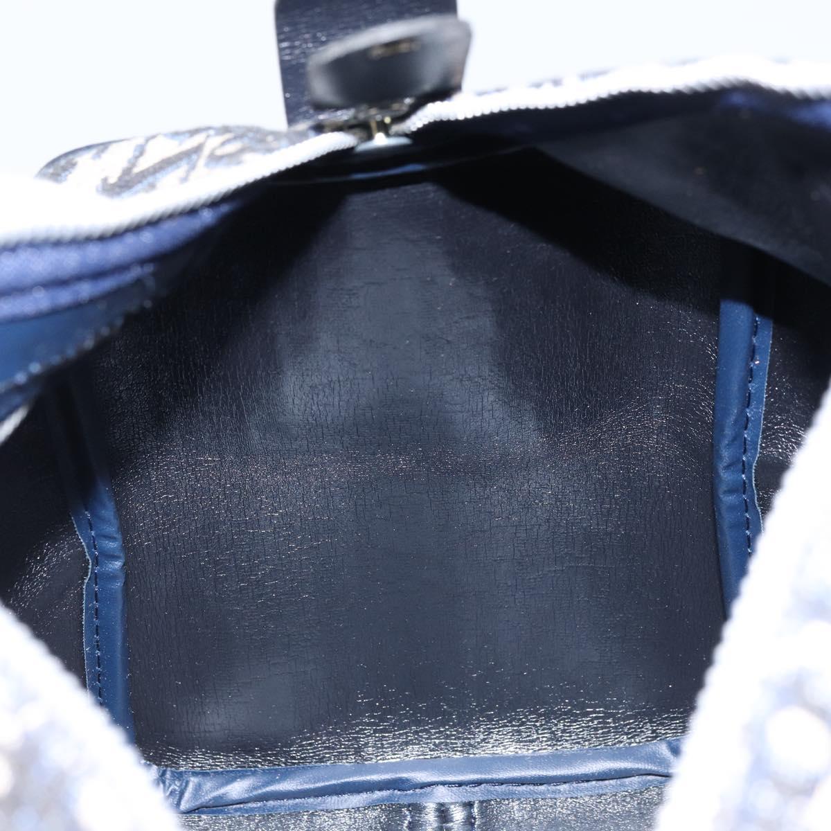 Christian Dior Trotter Canvas mini Boston Bag Navy Silver Auth am10864V