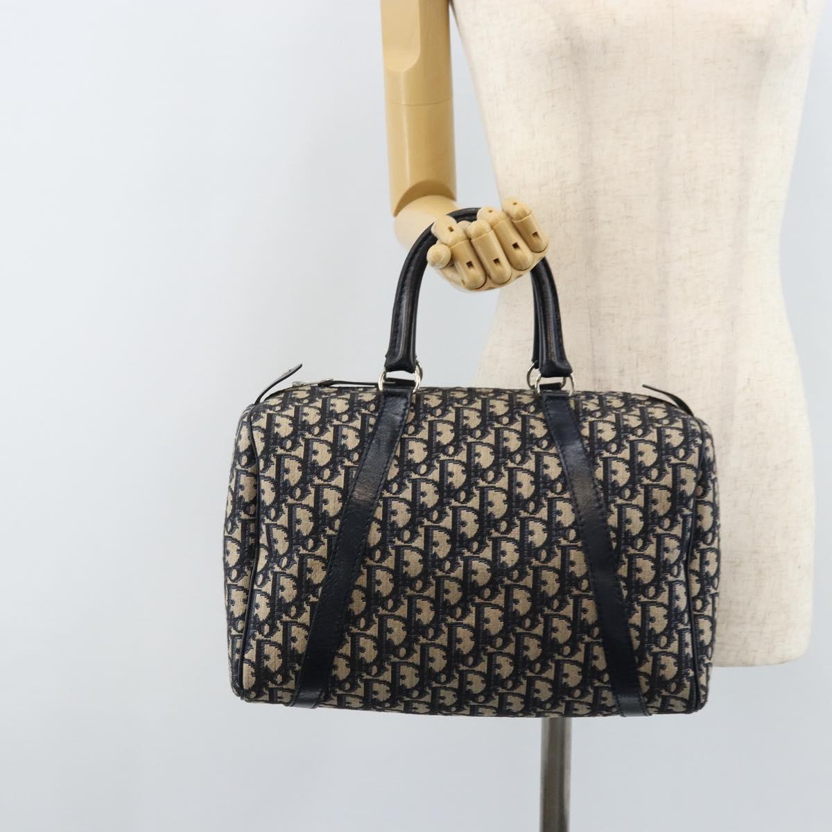 Christian Dior Trotter Canvas mini Boston Bag Navy Silver Auth am10864V