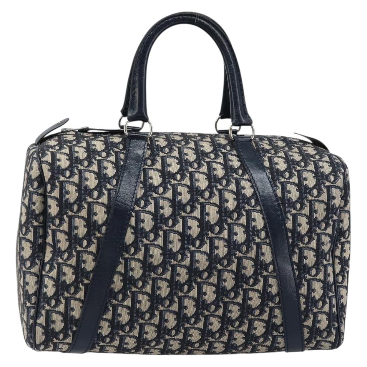 Christian Dior Trotter Canvas mini Boston Bag Navy Silver Auth am10864V