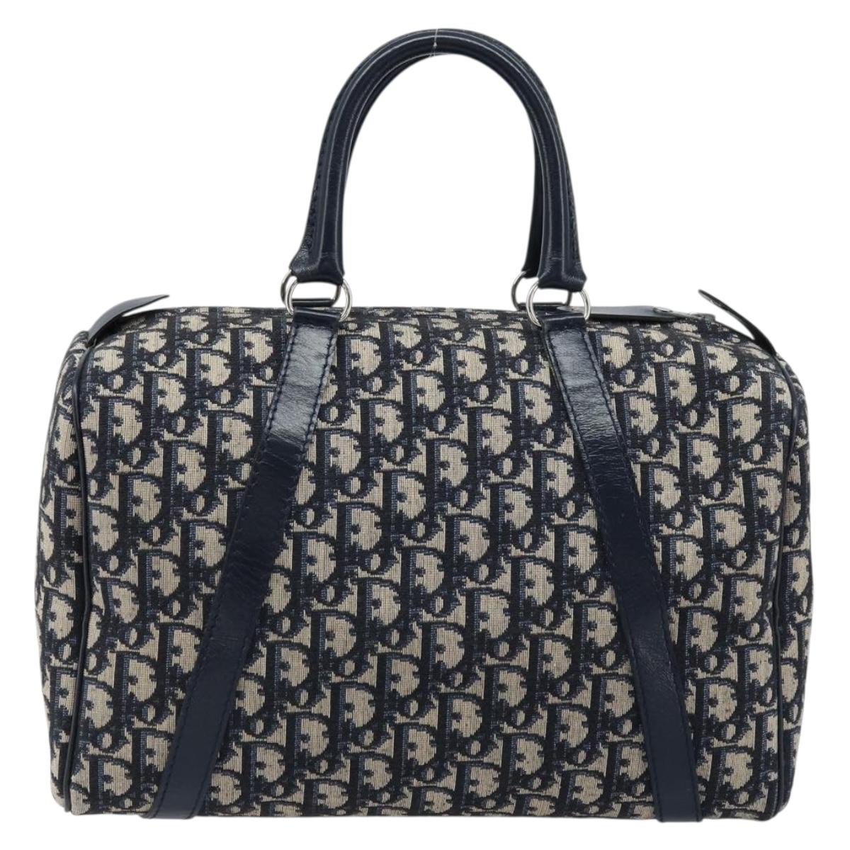 Christian Dior Trotter Canvas mini Boston Bag Navy Silver Auth am10864V