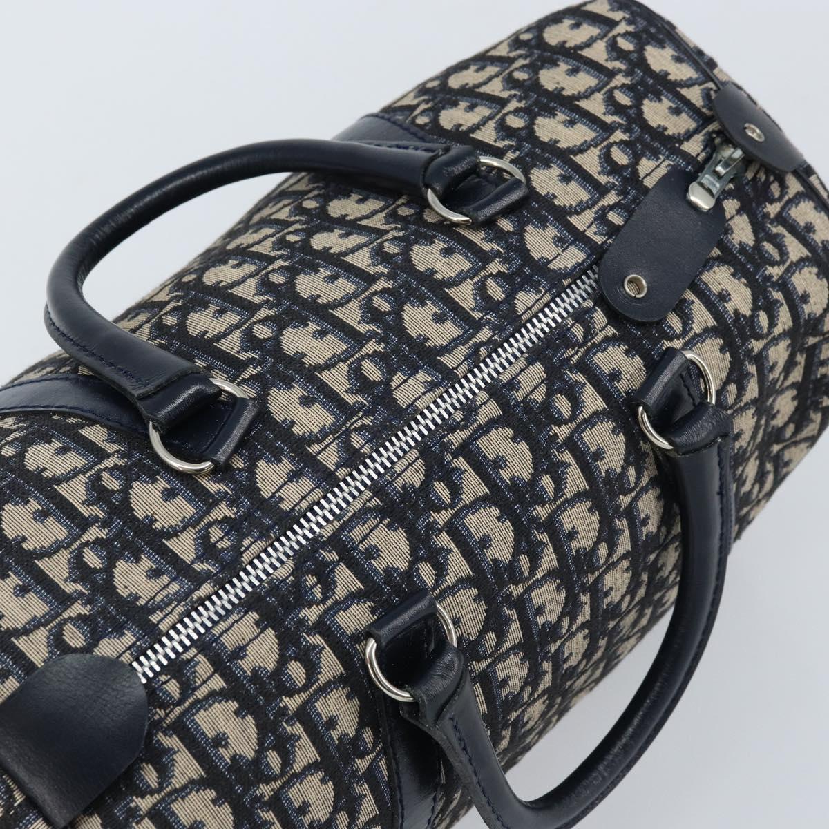 Christian Dior Trotter Canvas mini Boston Bag Navy Silver Auth am10864V