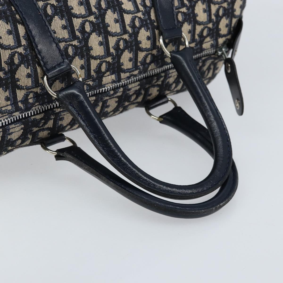 Christian Dior Trotter Canvas mini Boston Bag Navy Silver Auth am10864V