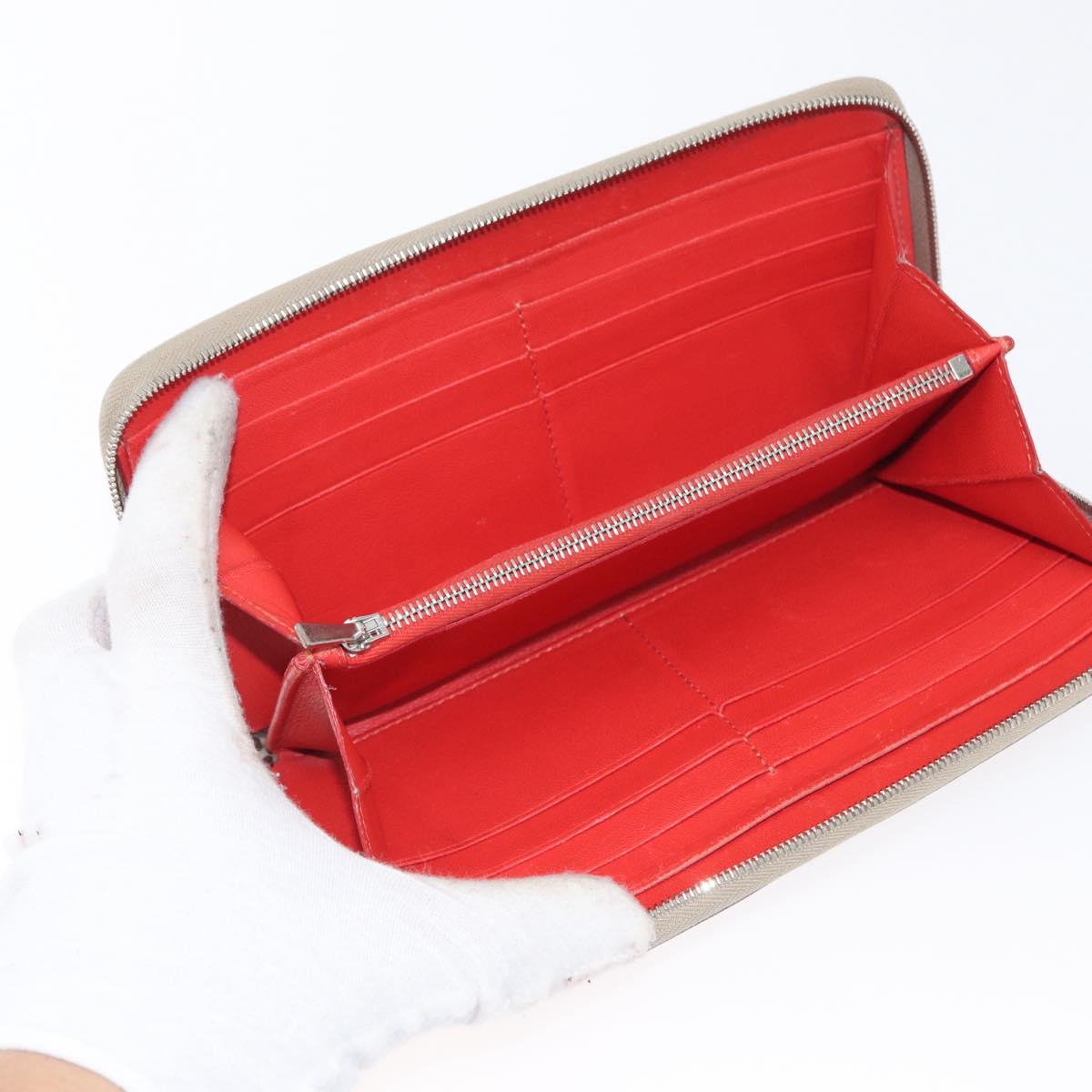 CELINE Long Wallet Leather Beige Silver Auth am10868